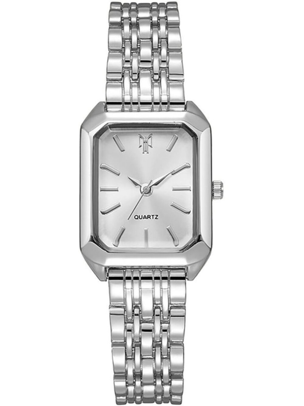 Women's Silver-White Steel Strap Casual Fashion Simple Square Quartz Wrist Watch